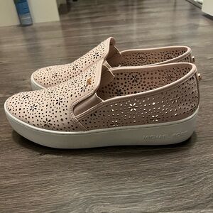 Michael Kors Pink leather perforated slip on sneakers
